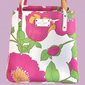 Rare EUC Kate Spade Pink Green Flower Large Bucket Purse
